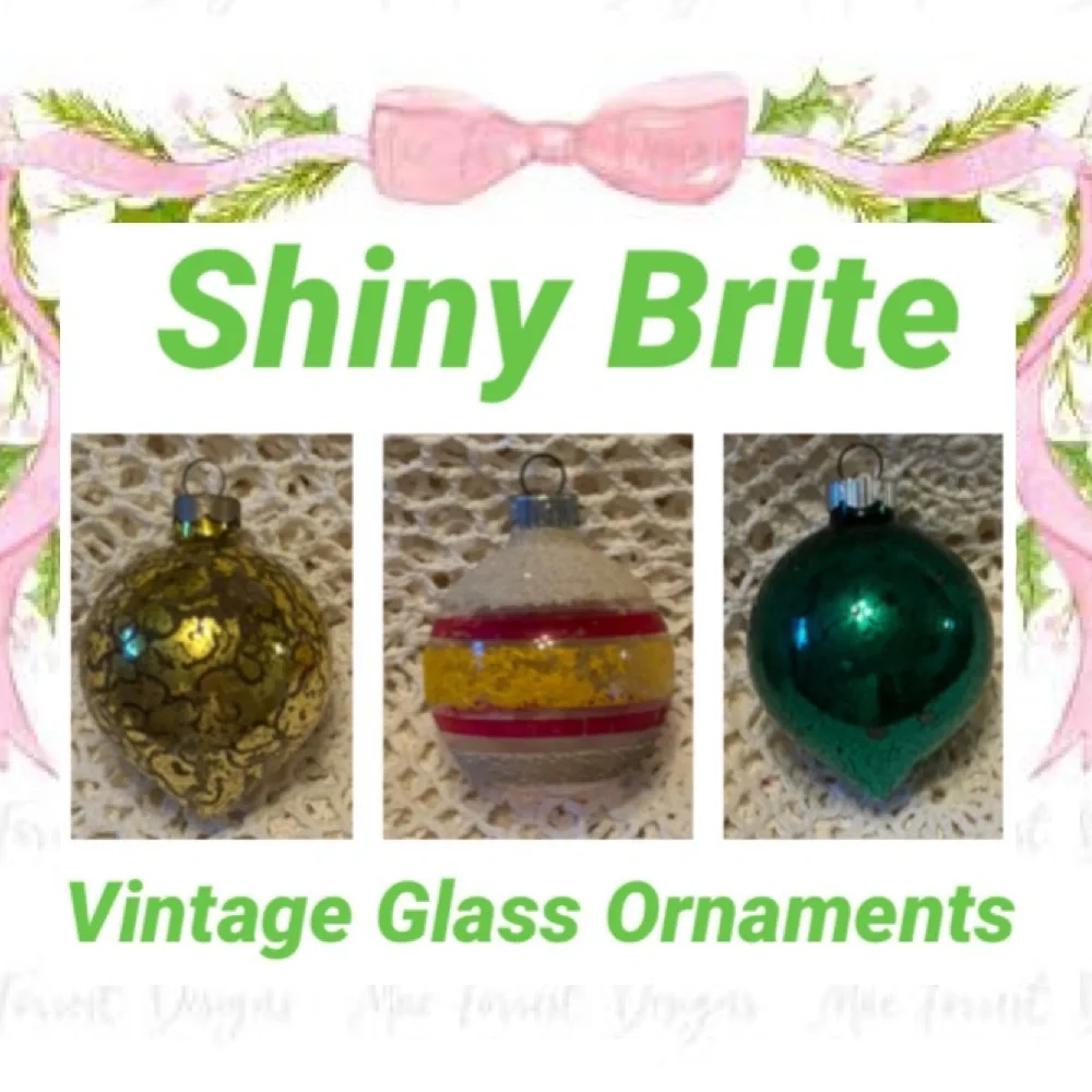 Shiny Brite Vintage Christmas Ornaments Set Mercury Glass Gold Green White Red